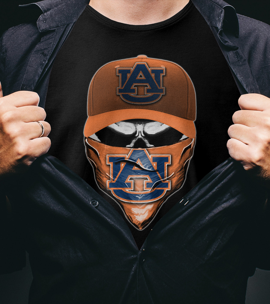 Skull V6 Auburn Tigers Masked Cap T-Shirt