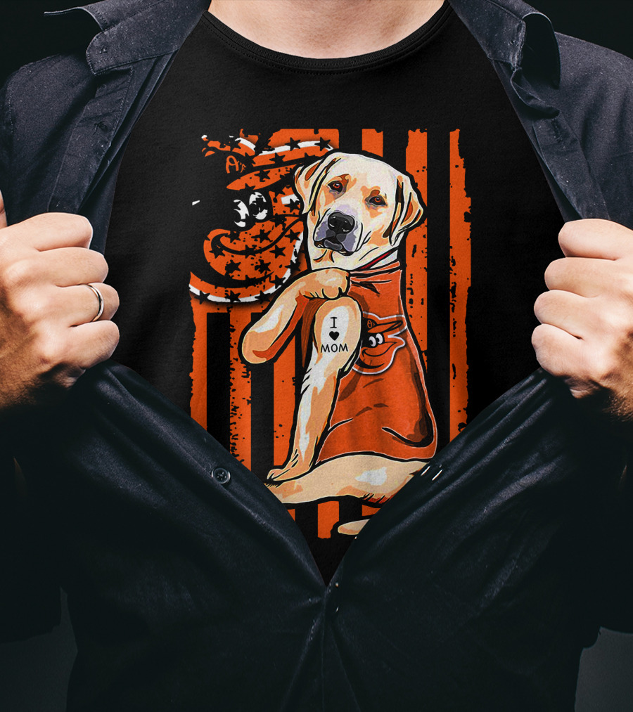 Labrador Retriever I Love Mom Baltimore Orioles Stripes And Mascot T-Shirt