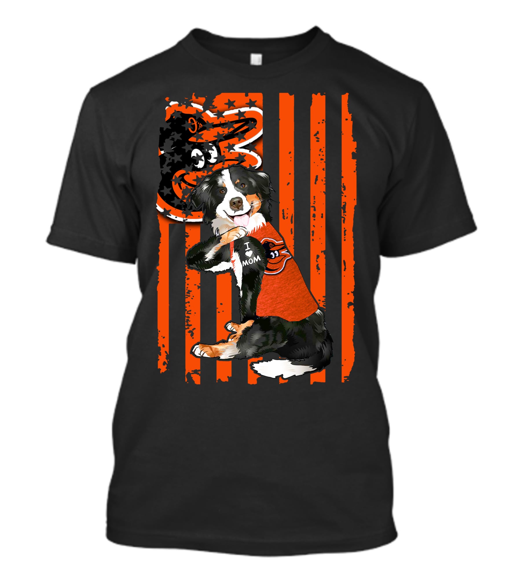 Border Collie Baltimore Orioles I Mom Stripes T-Shirt
