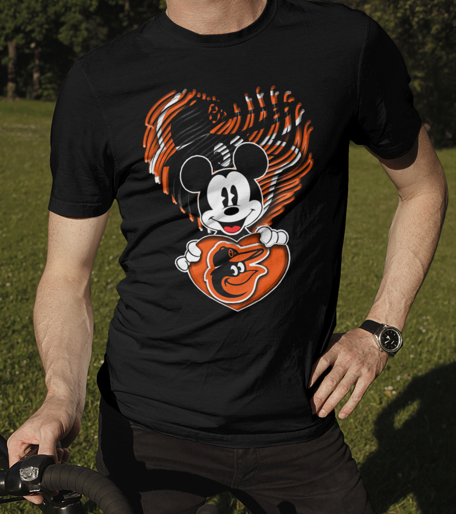 Mickey Mouse Heart Hands Baltimore Orioles T-Shirt