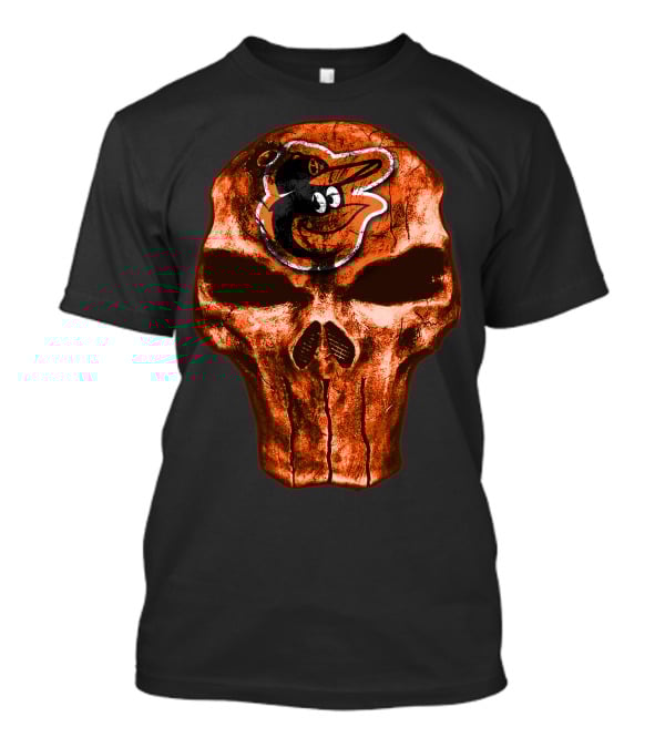 Skull V4 Baltimore Orioles Logo Grunge T-Shirt