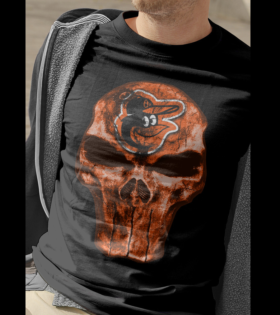 Skull V4 Baltimore Orioles Logo Grunge T-Shirt