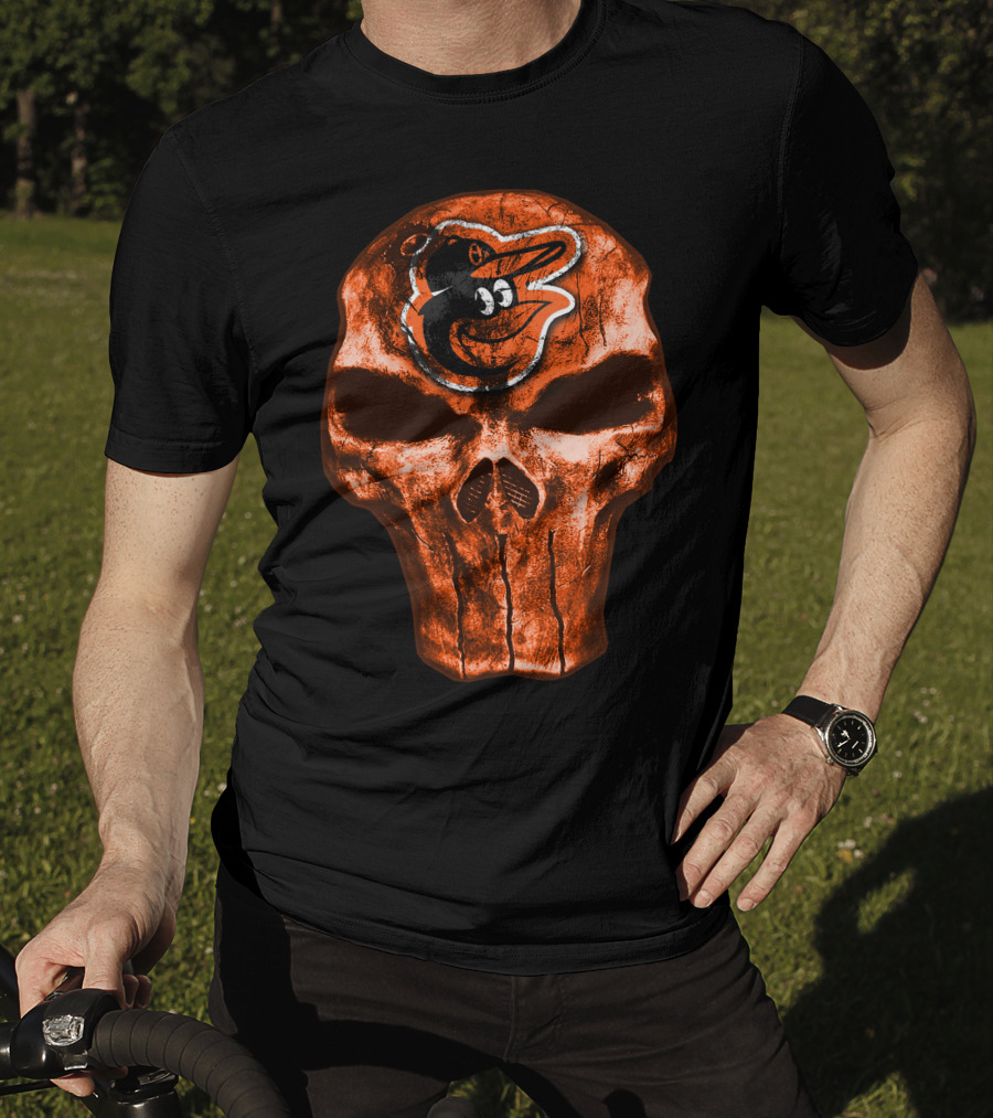 Skull V4 Baltimore Orioles Logo Grunge T-Shirt