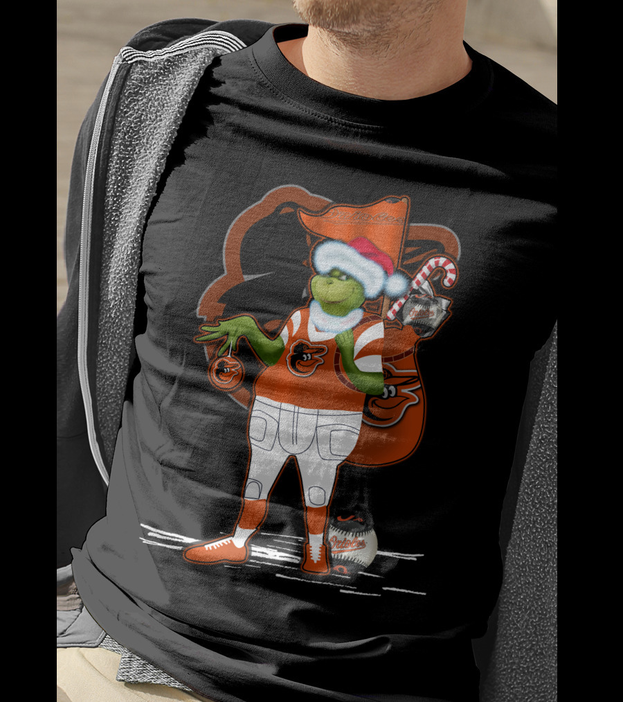 Grinch Merry Baltimore Orioles Christmas Baseball T-Shirt