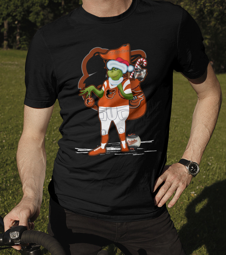 Grinch Merry Baltimore Orioles Christmas Baseball T-Shirt