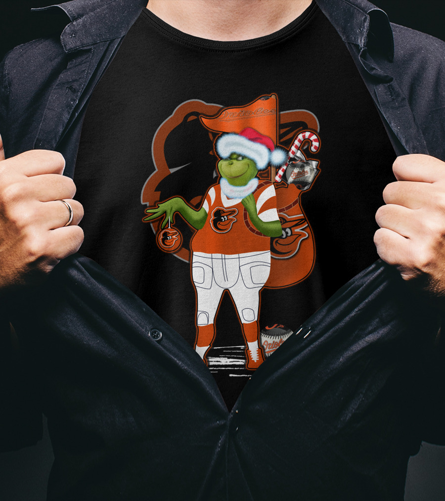 Grinch Merry Baltimore Orioles Christmas Baseball T-Shirt