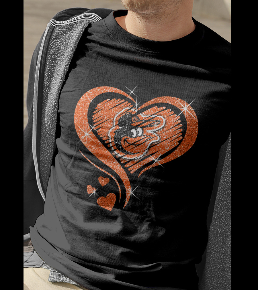 Heart Diamond Glitter Baltimore Orioles Bird T-Shirt
