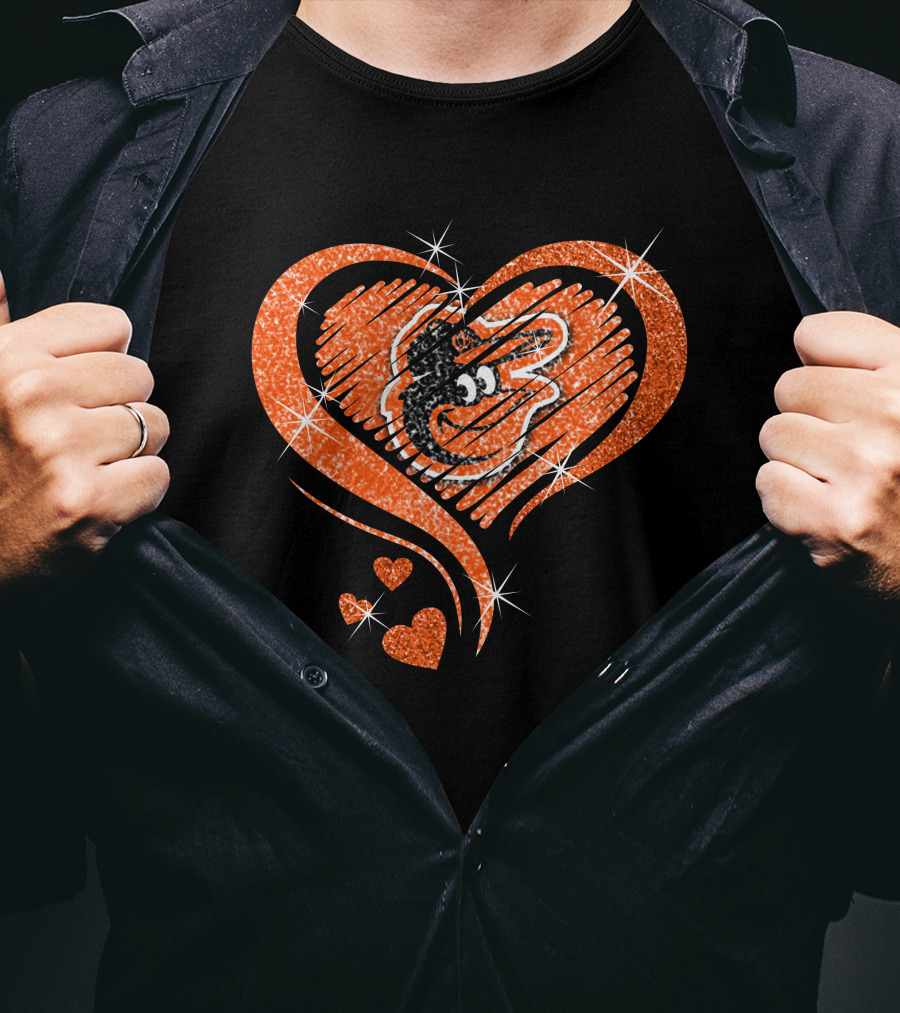 Heart Diamond Glitter Baltimore Orioles Bird T-Shirt