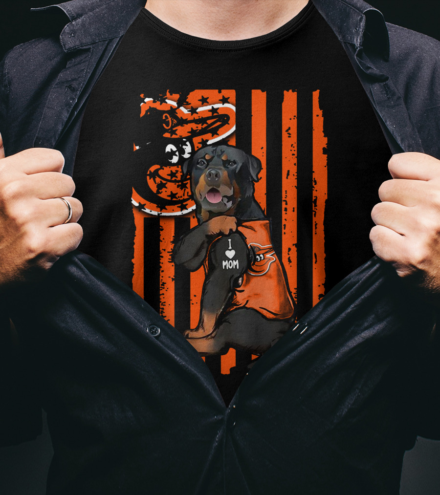 Rottweiler I Mom Baltimore Orioles American Flag T-Shirt