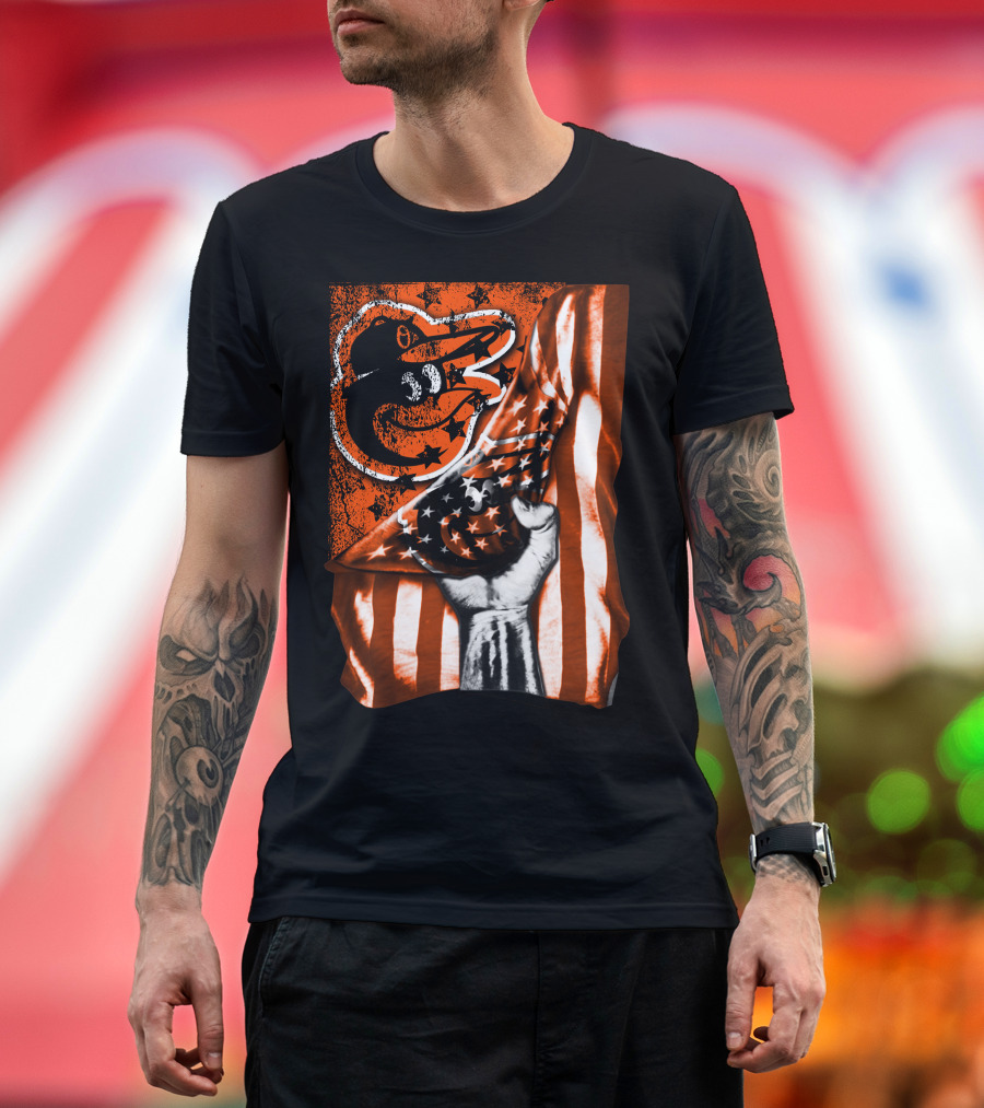Baltimore Orioles Stars and Stripes Flag T-Shirt