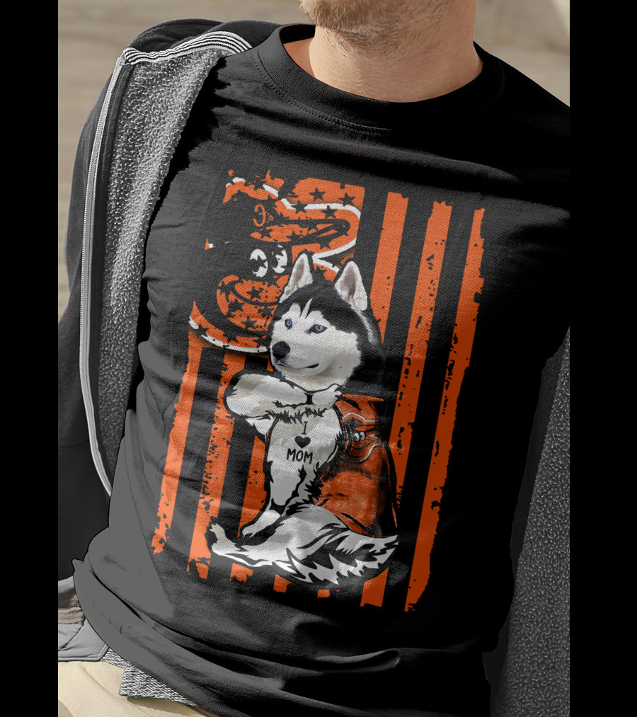 Siberian Husky Baltimore Orioles Dog Mom USA Flag T-Shirt