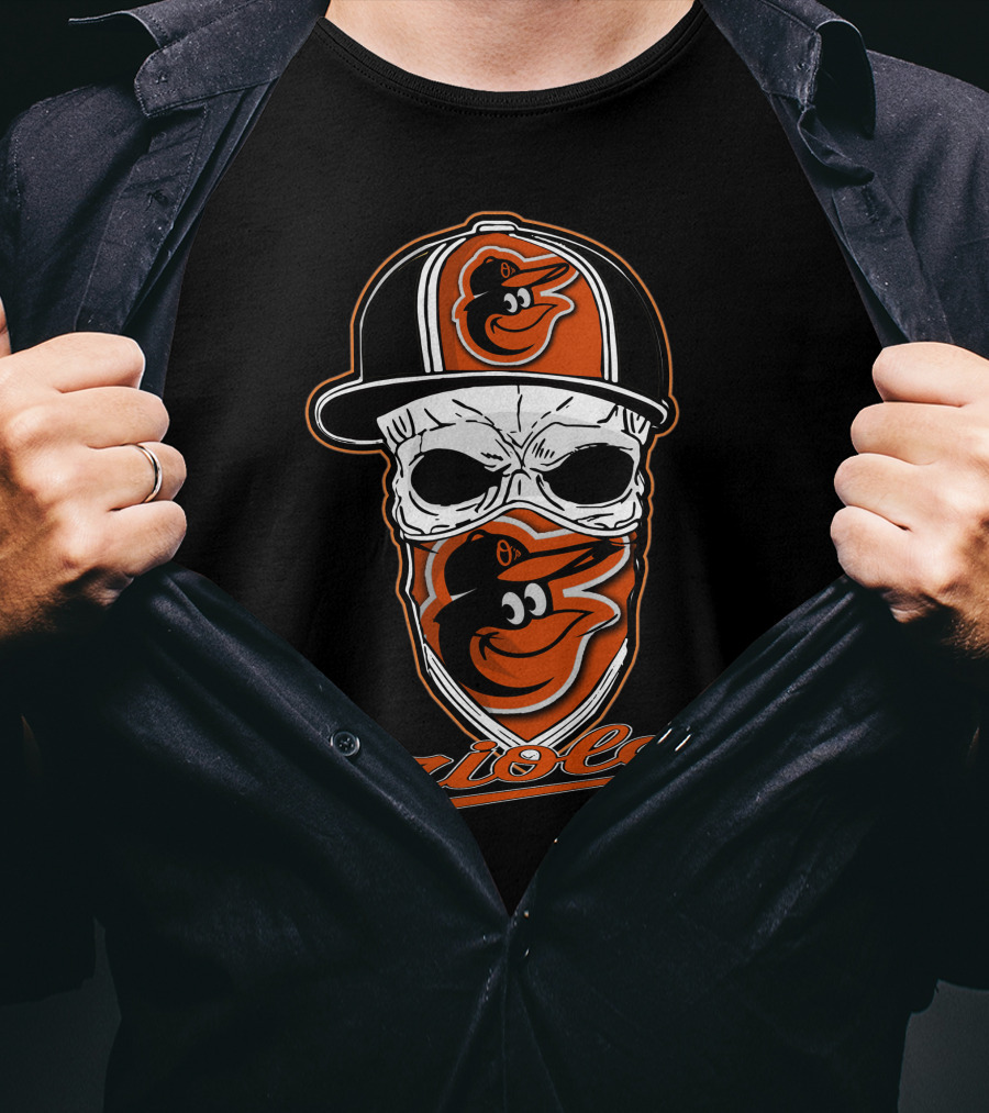 Skull Face Mask Baltimore Orioles Logo Hat T-Shirt