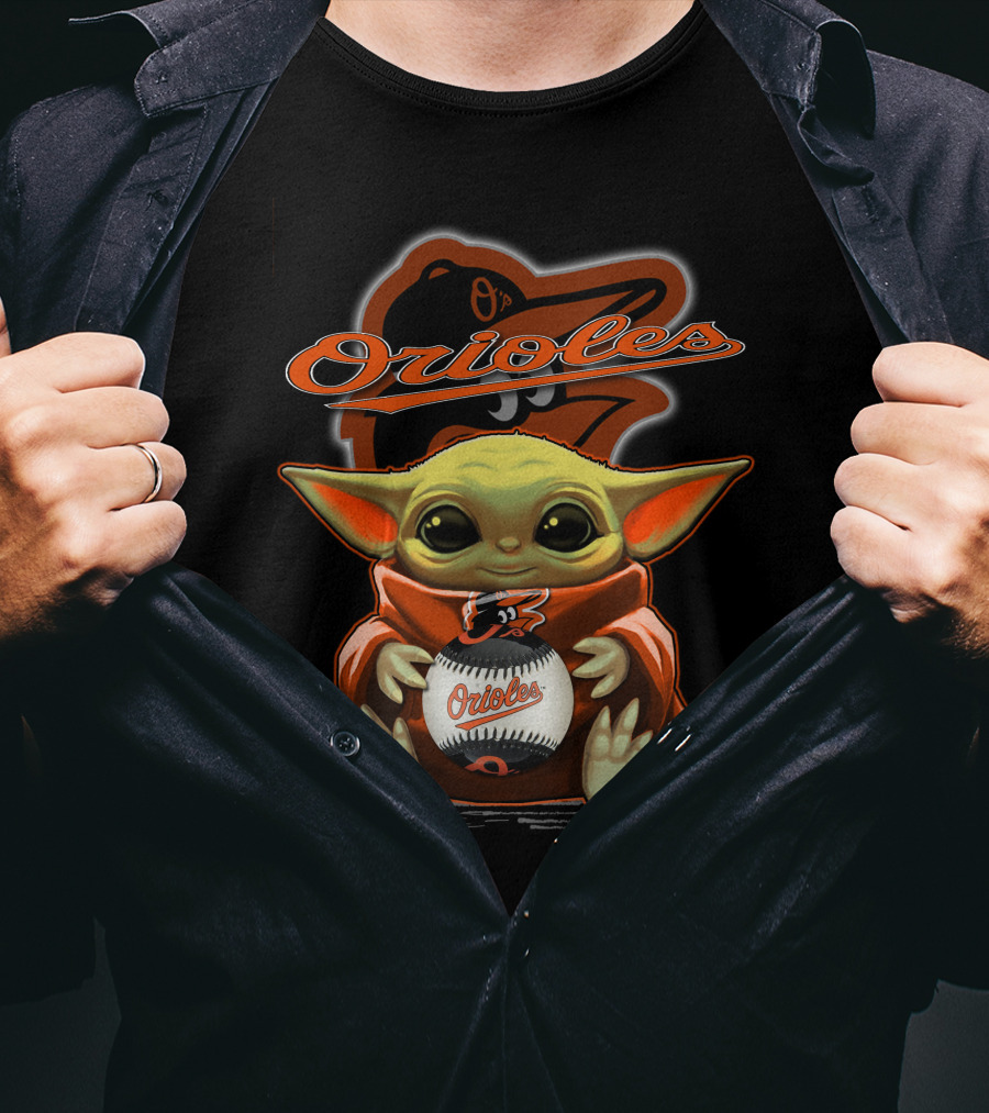 Orioles Baseball Yoda With Team Logo And Cap T-Shirt