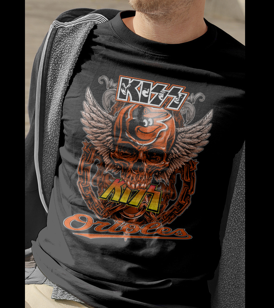 Kiss Baltimore Orioles Skull Winged T-Shirt