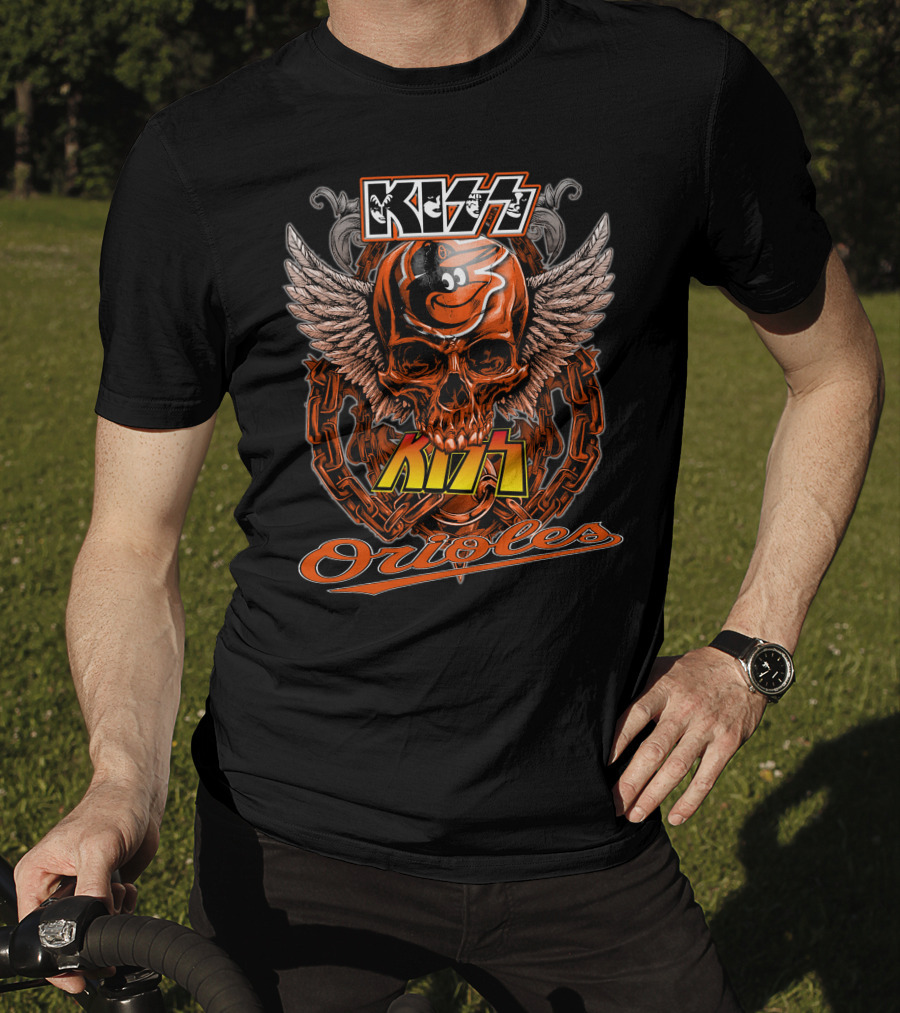 Kiss Baltimore Orioles Skull Winged T-Shirt