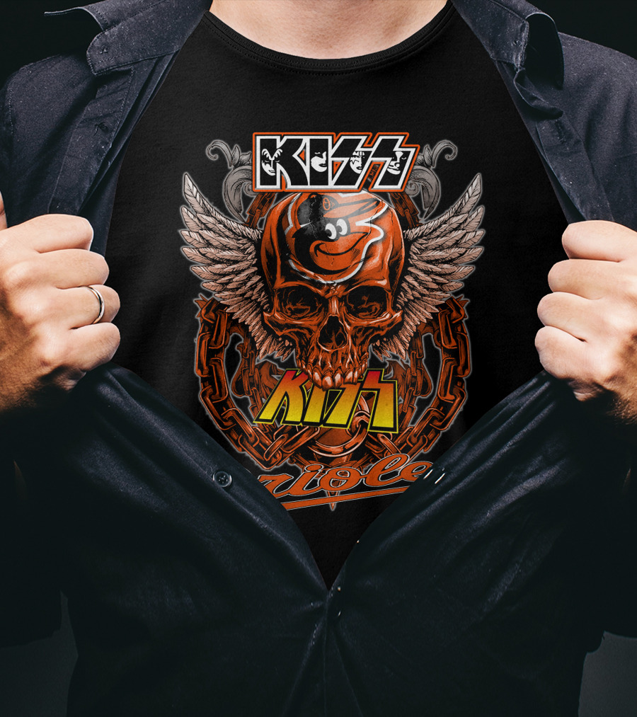Kiss Baltimore Orioles Skull Winged T-Shirt