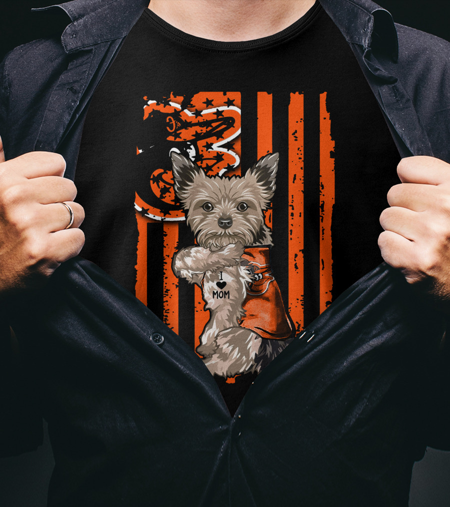 Yorkshire Terrier Baltimore Orioles I Heart Mom Flag T-Shirt