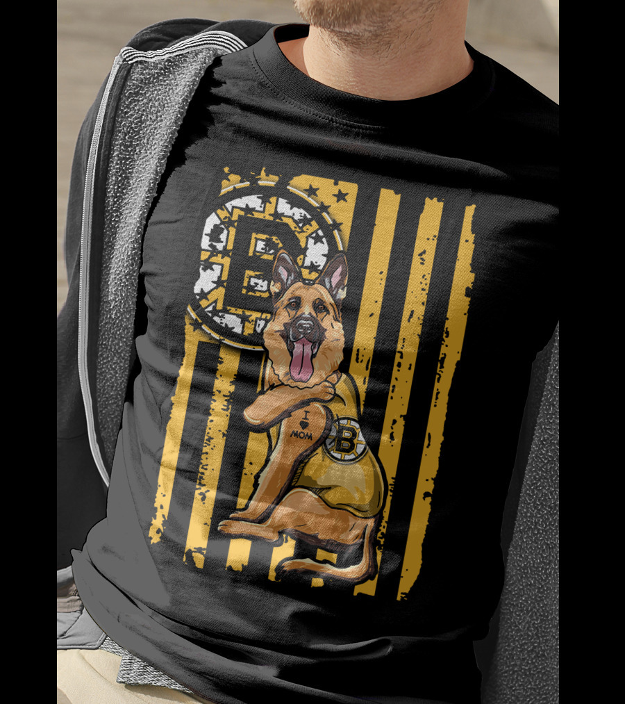 German Shepherd I Love Mom Boston Bruins Hockey Fan T-Shirt