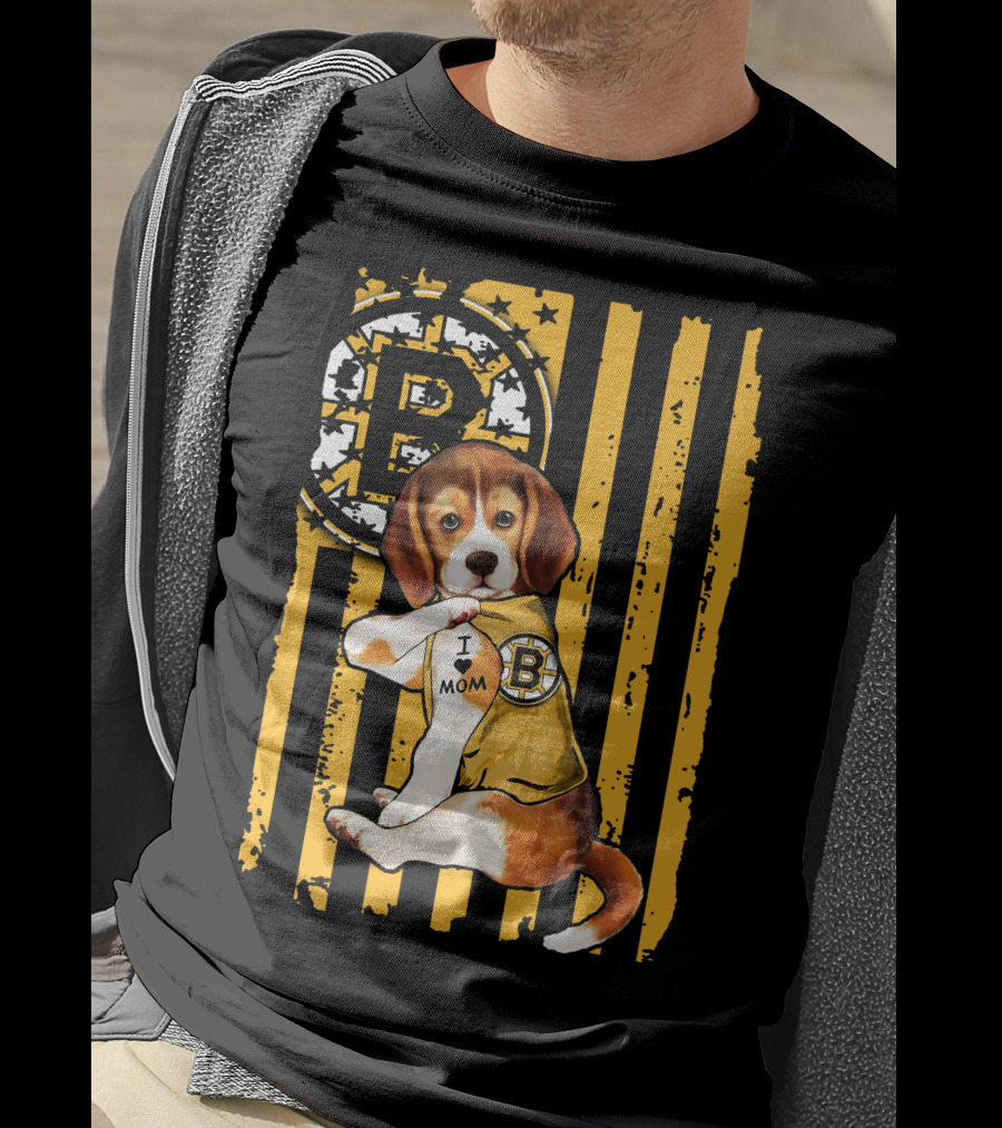 Beagle Puppy I Love Mom Boston Bruins Fan T-Shirt