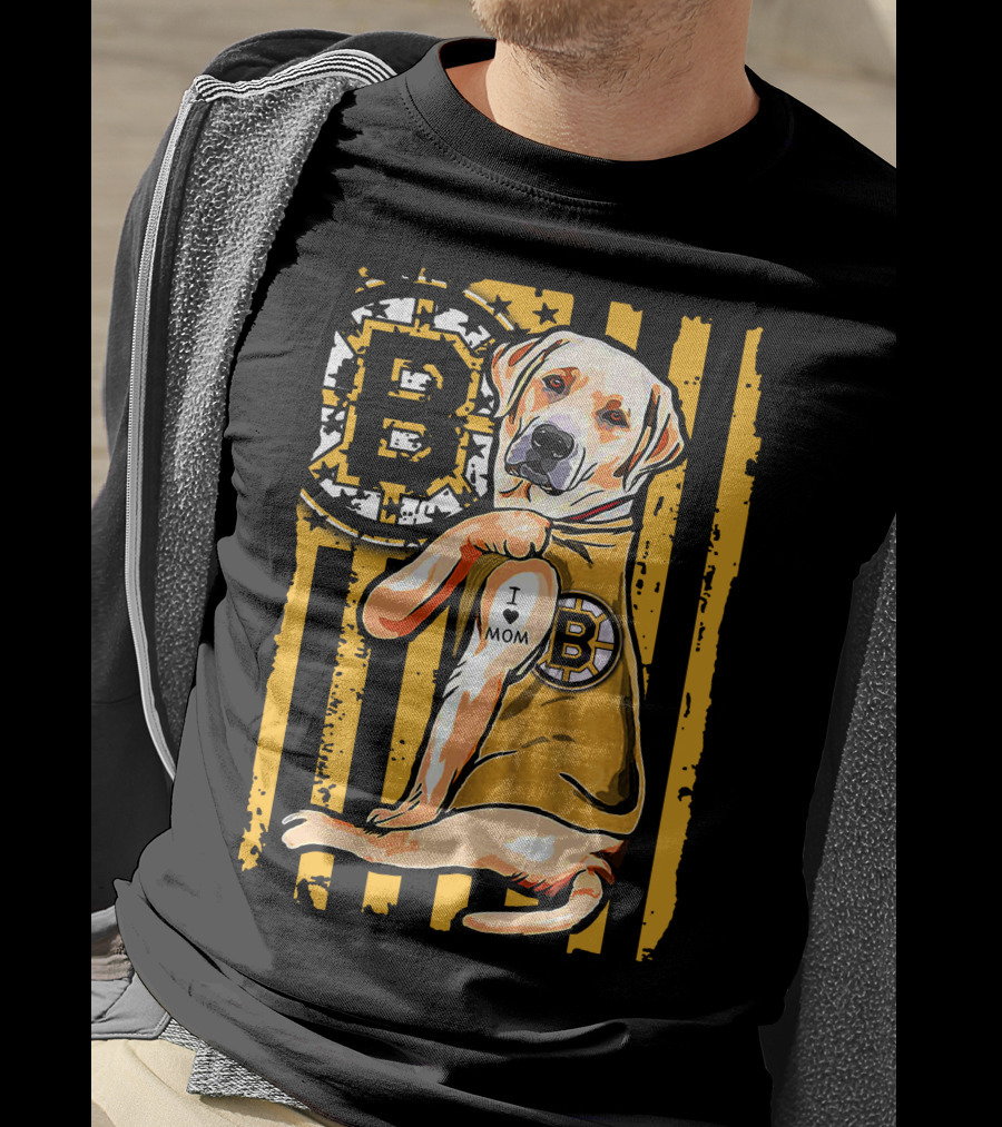 Boston Bruins Labrador Retriever I Love Mom T-Shirt