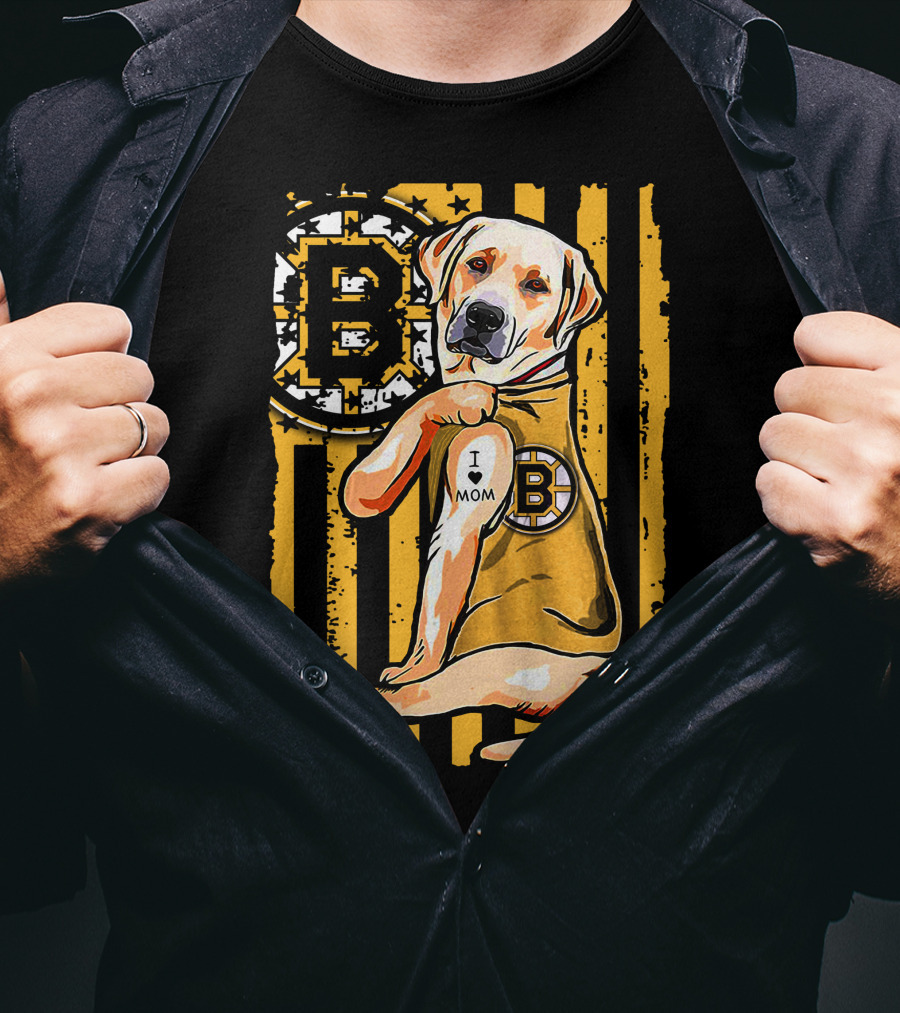 Boston Bruins Labrador Retriever I Love Mom T-Shirt