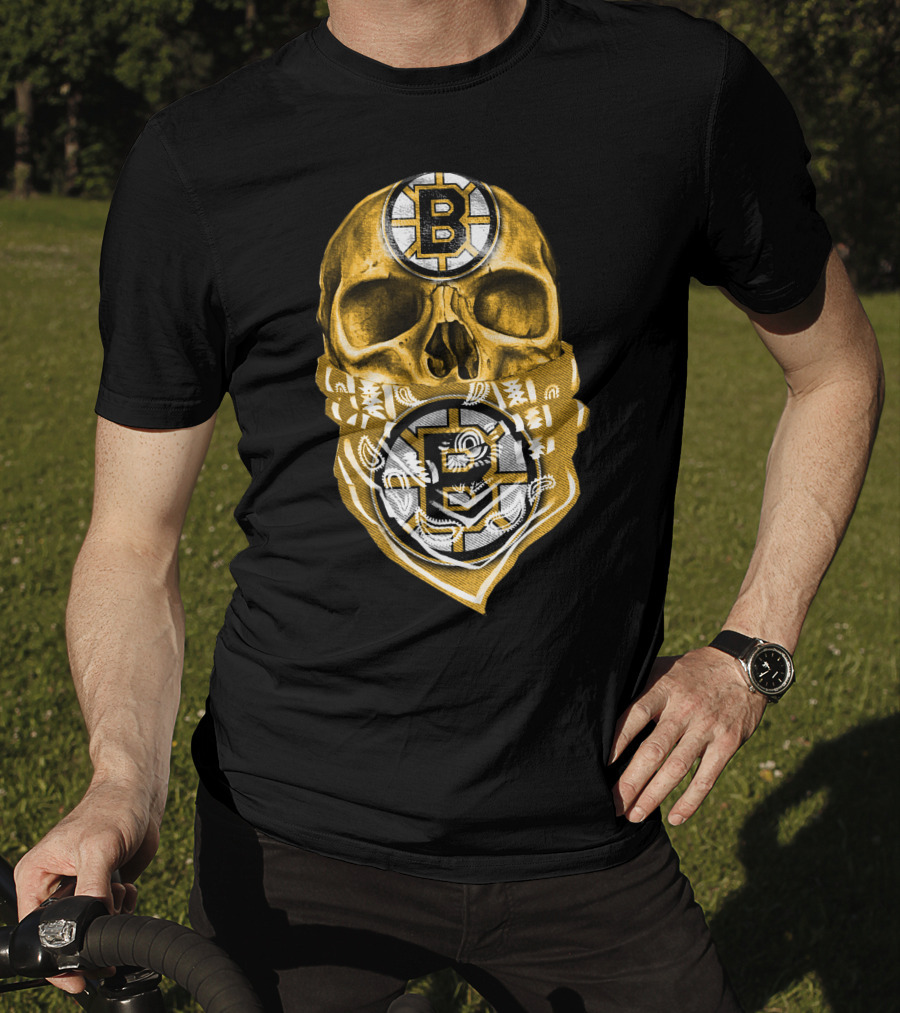 Boston Bruins Skull Bandana Logo Fan T-Shirt