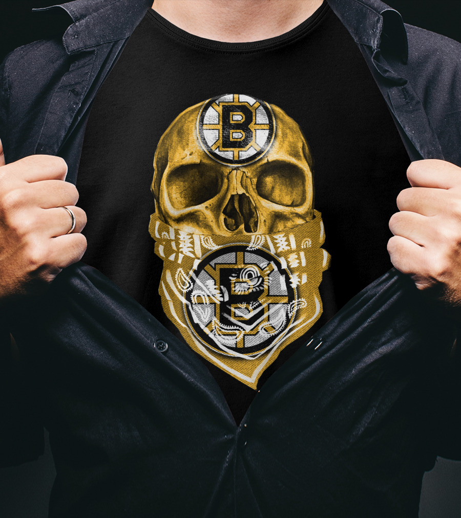 Boston Bruins Skull Bandana Logo Fan T-Shirt