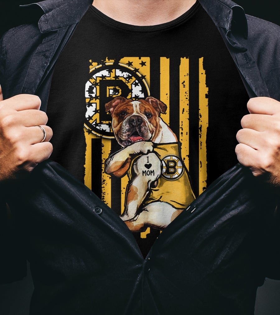 Bulldog Boston Bruins I Love Mom T-Shirt