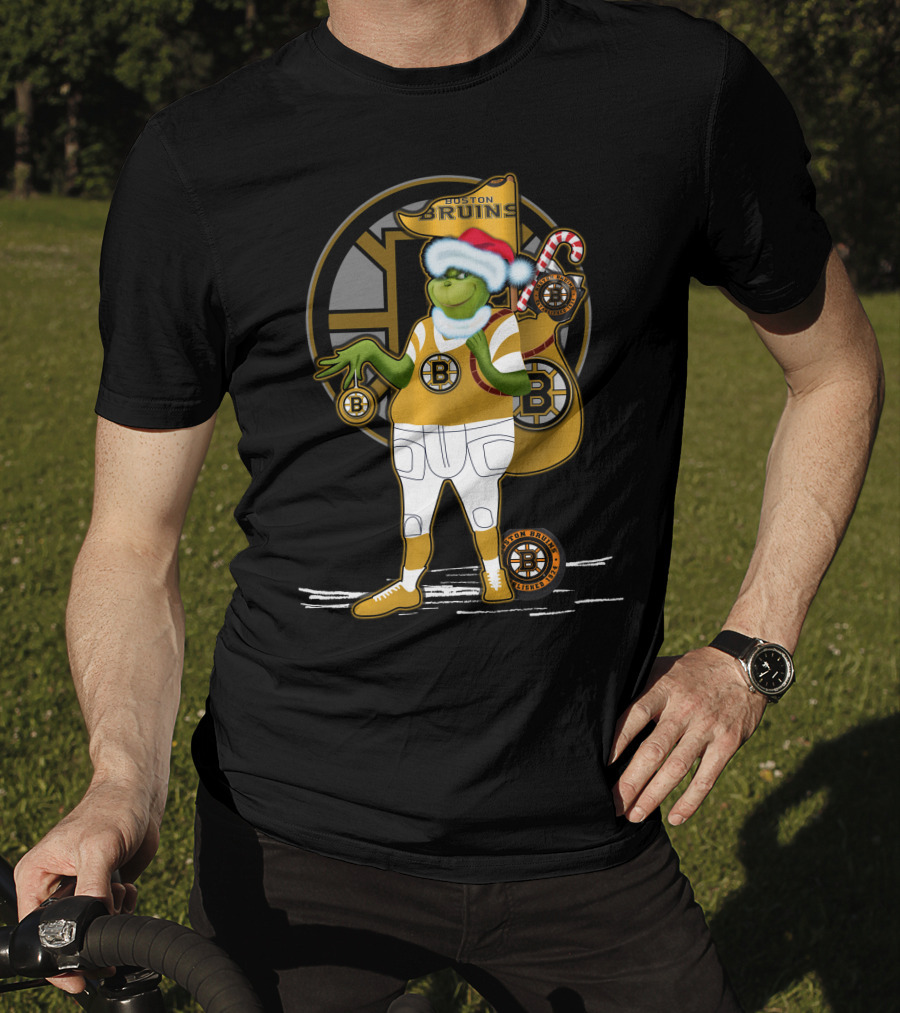 Grinch Boston Bruins Santa Hat Candy Cane Bruins T-Shirt