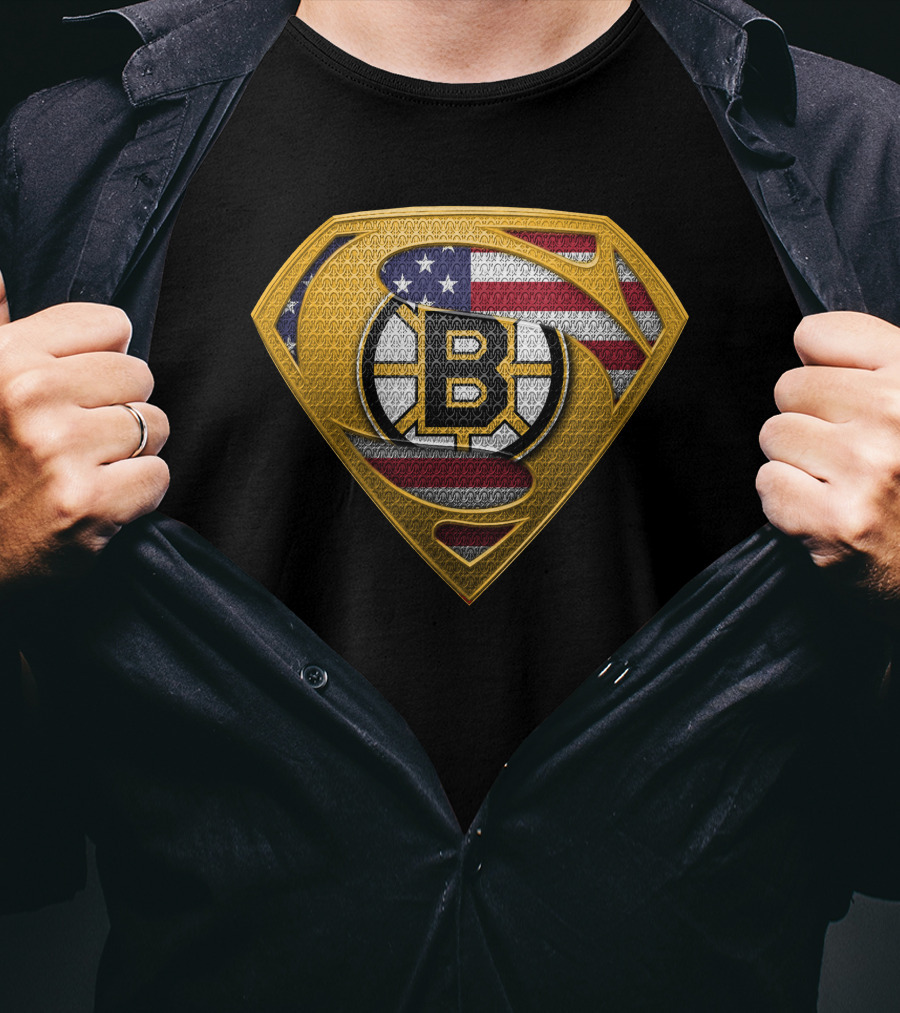 Superman Boston Bruins American Flag T-Shirt