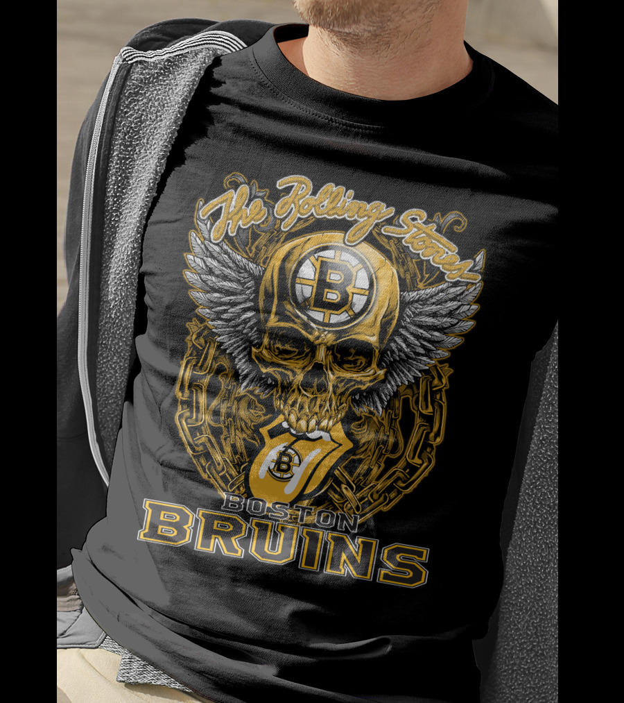 The Rolling Stones Boston Bruins Skull And Wings Iconic Collaboration T-Shirt