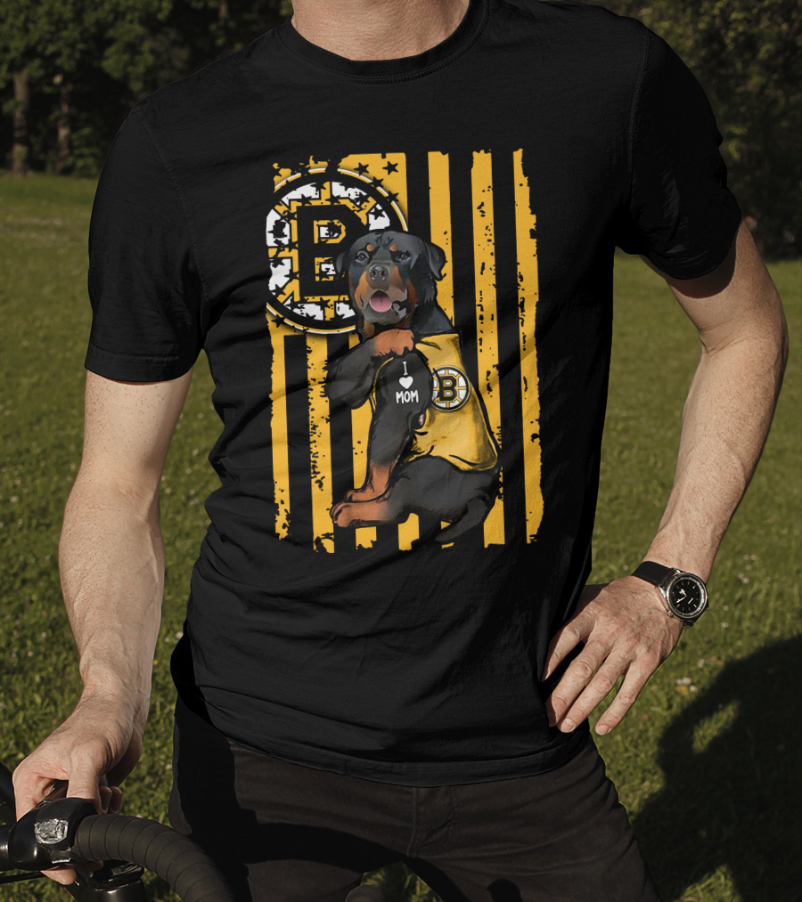 Rottweiler Boston Bruins I Love Mom T-Shirt