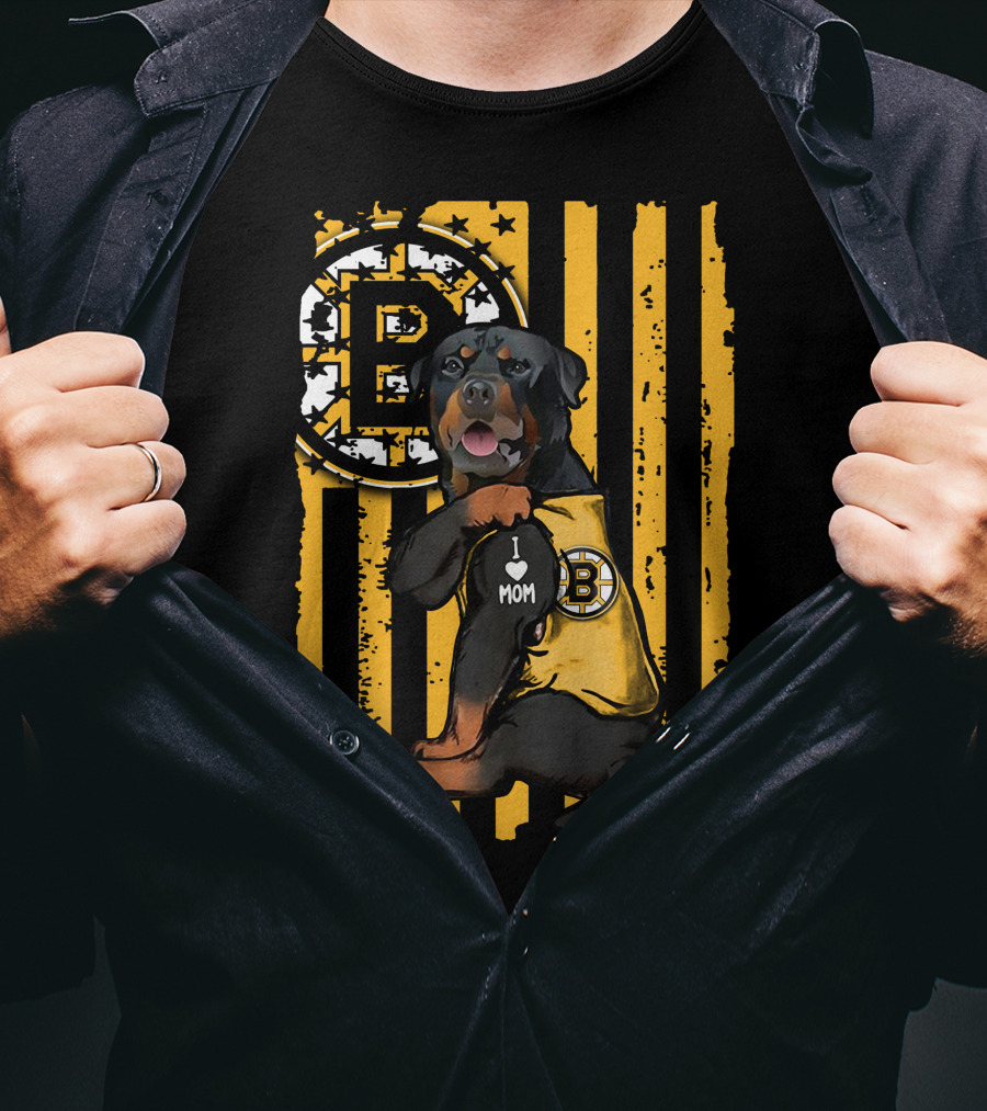 Rottweiler Boston Bruins I Love Mom T-Shirt
