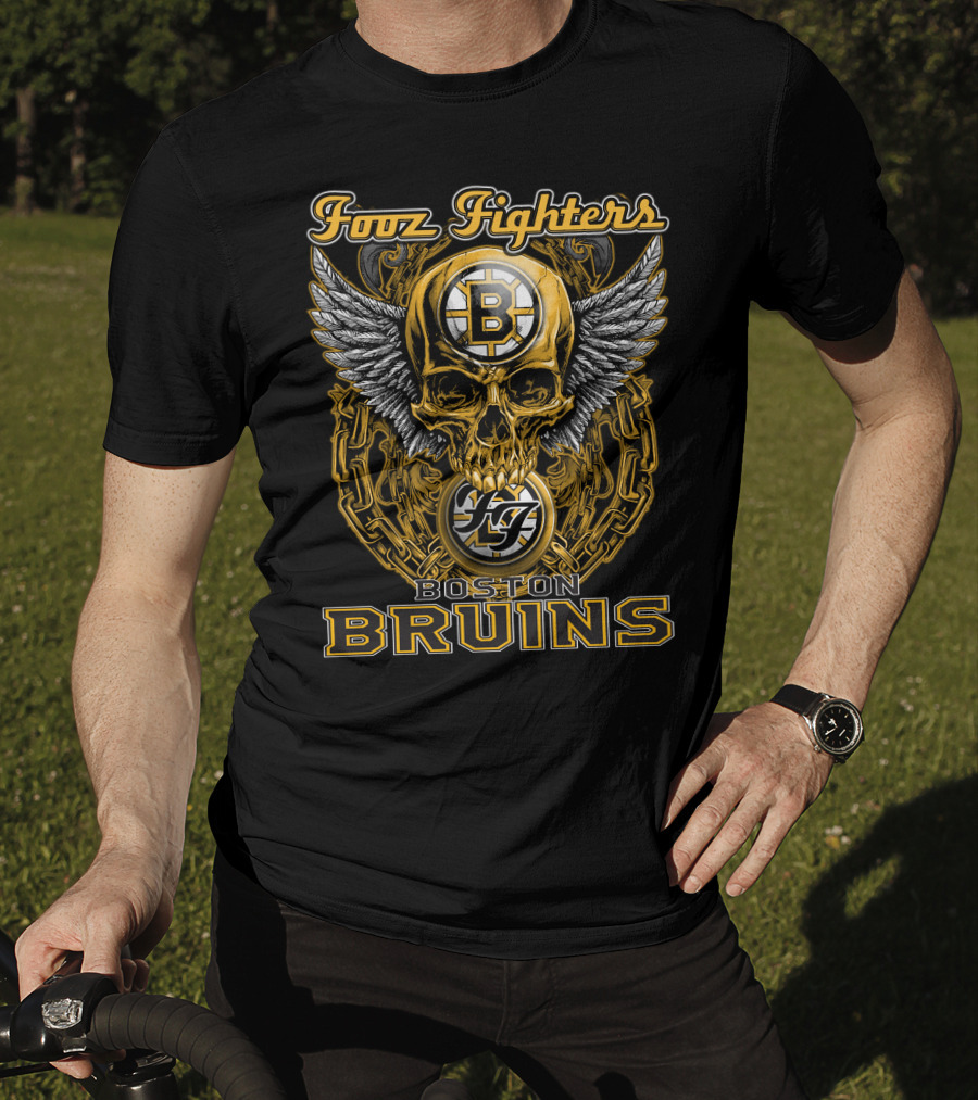 Fooz Fighters Boston Bruins Skull Wings T-Shirt