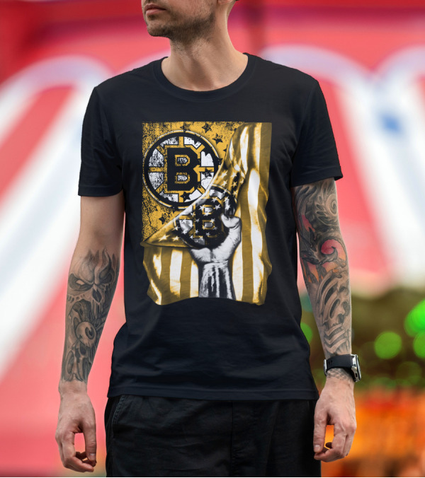 Premium T-Shirt: Boston Bruins American Flag Emblem T-Shirt Boston Bruins American Flag Emblem T-Shirt