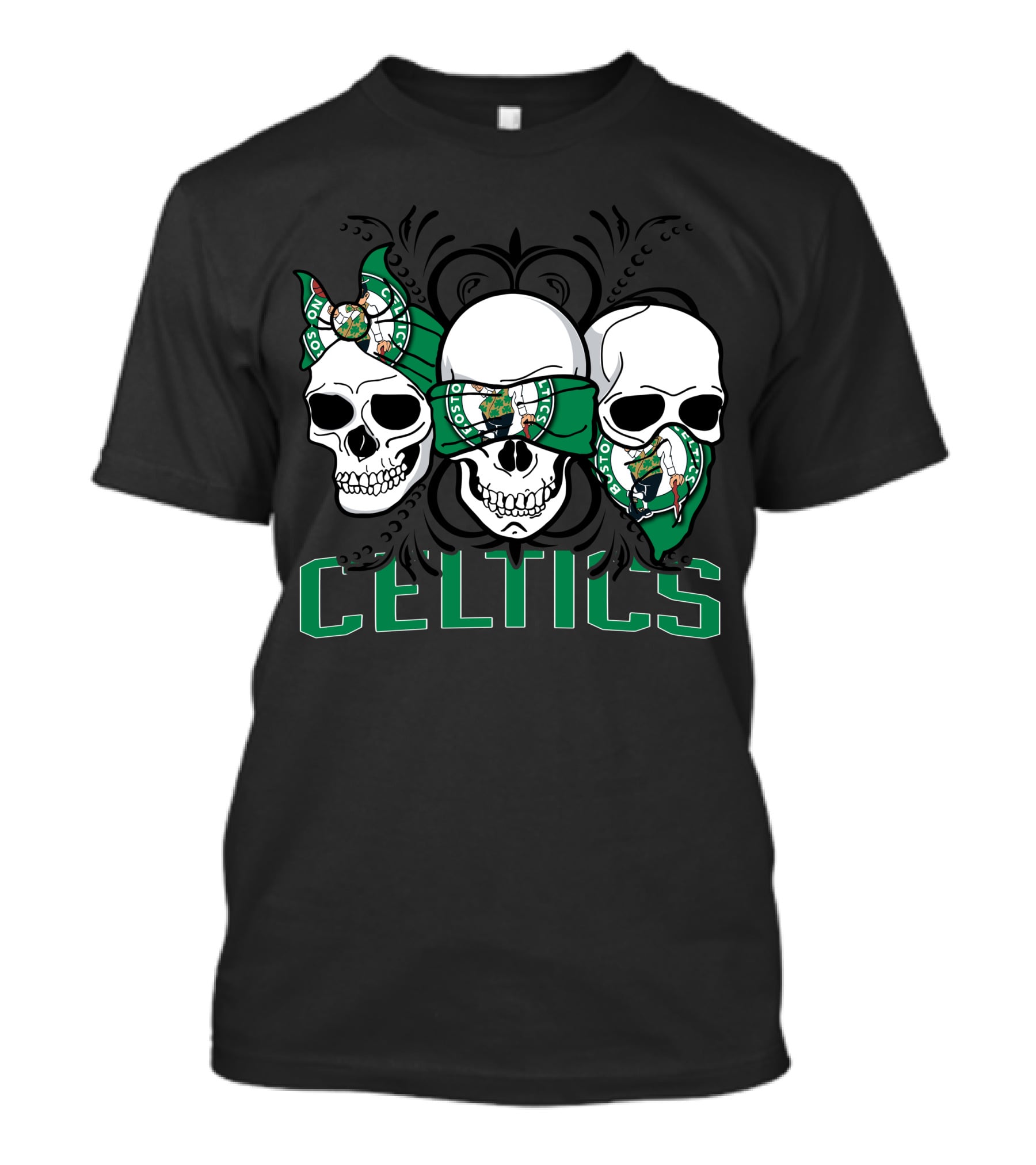 3 Skull Celtics Boston Bandana T-Shirt