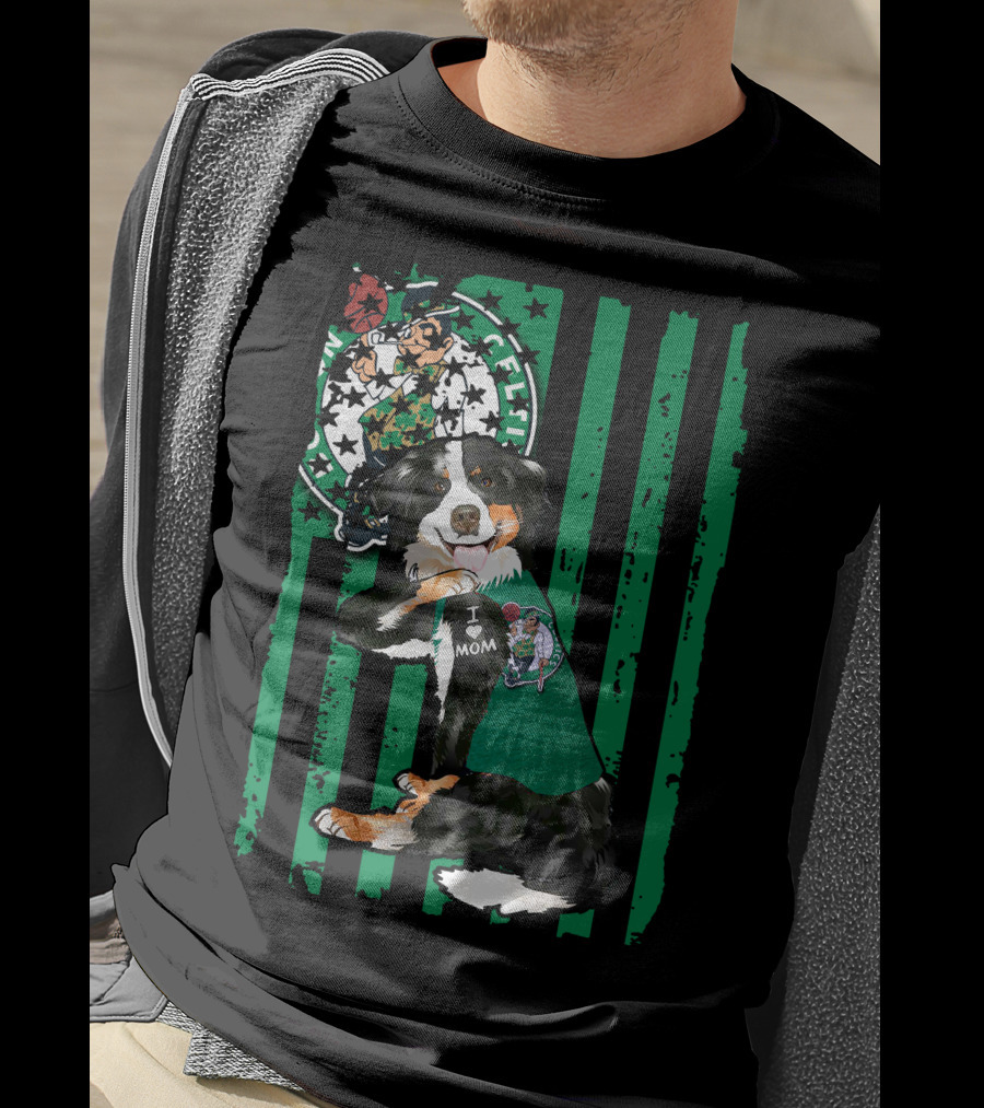 Border Collie I Love Mom Boston Celtics T-Shirt