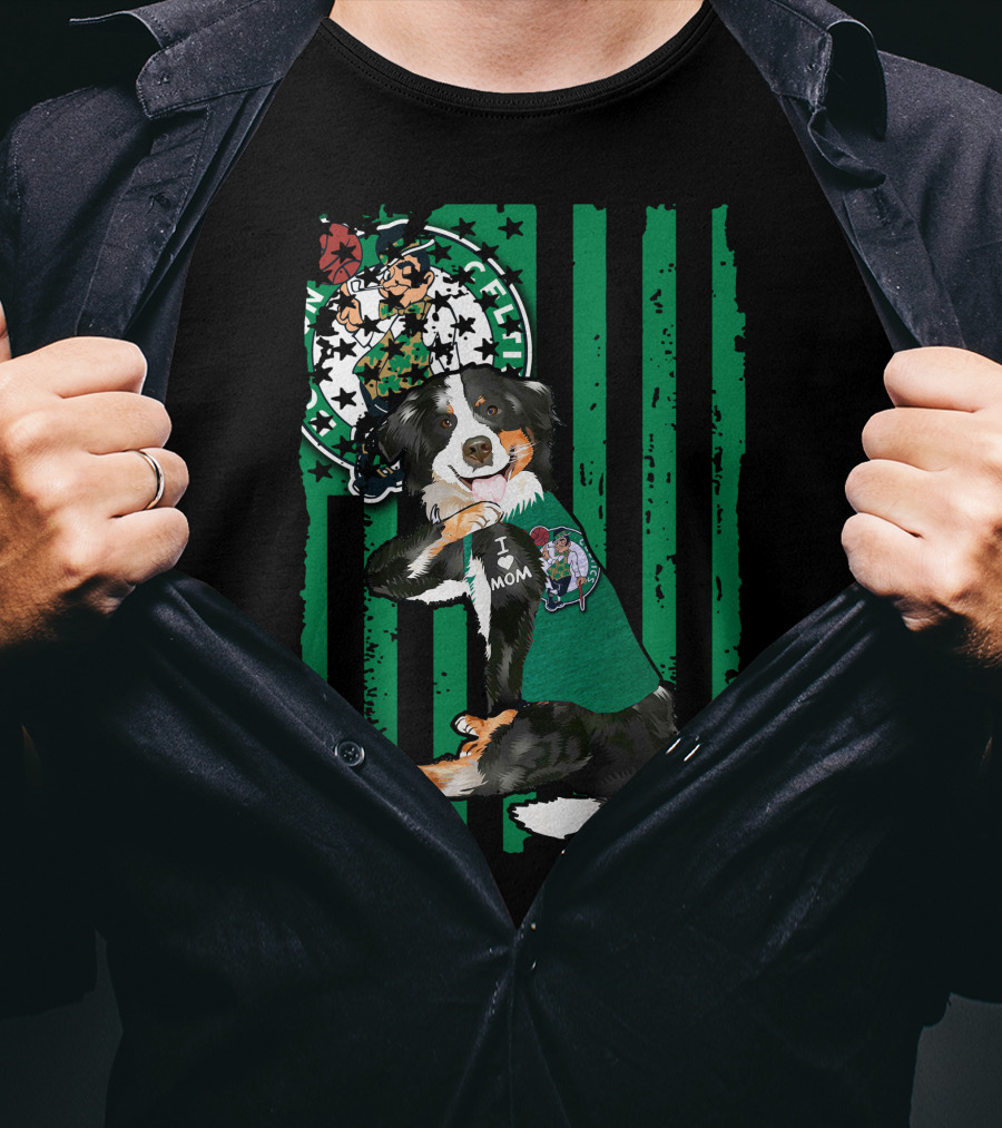 Border Collie I Love Mom Boston Celtics T-Shirt