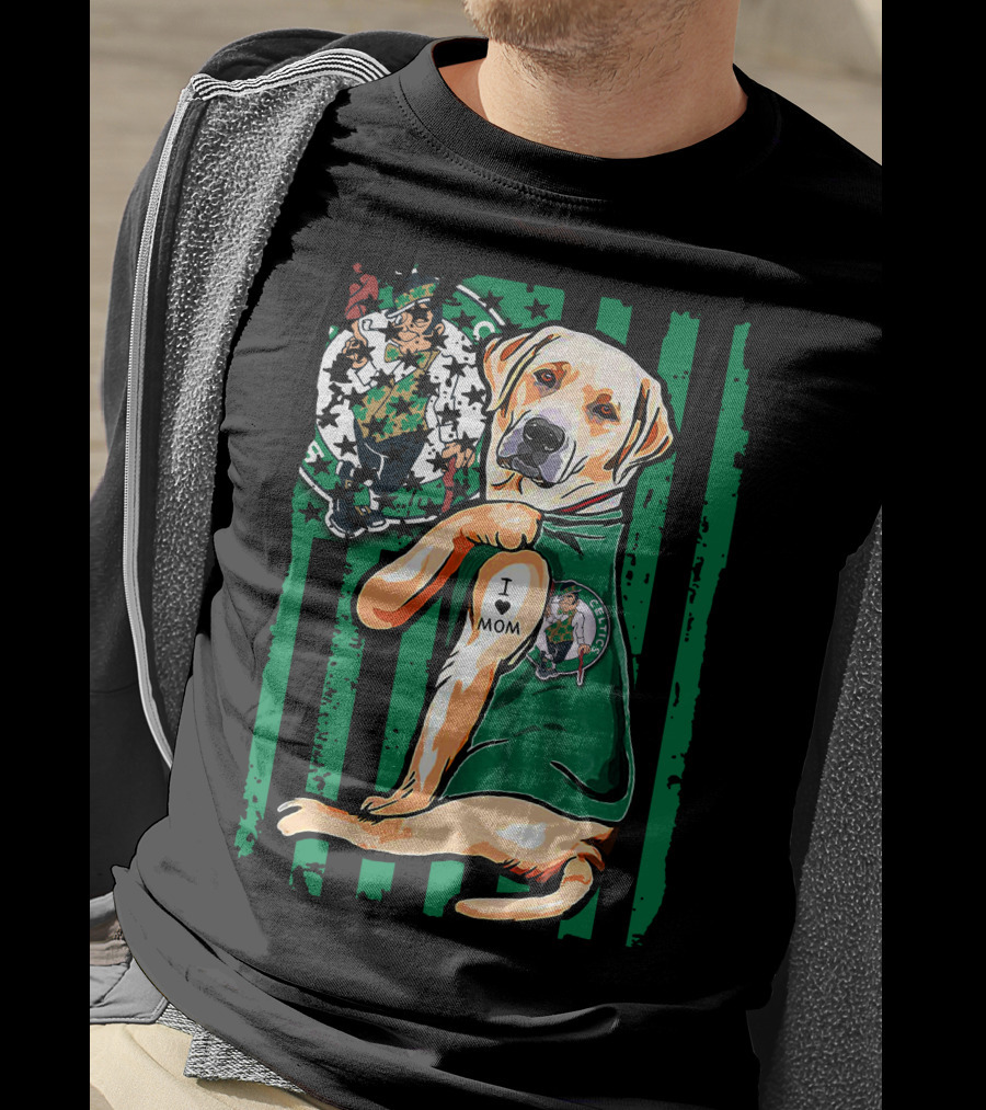Labrador Retriever I Love Mom Boston Celtics Fan T-Shirt