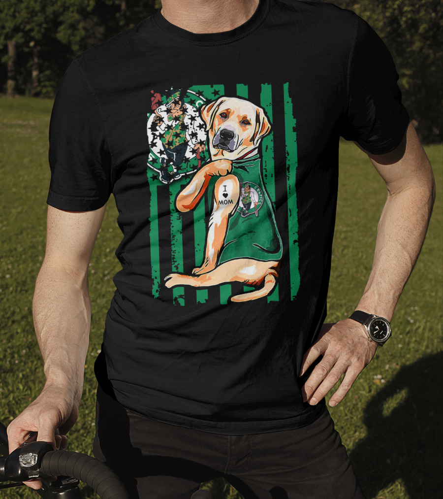 Labrador Retriever I Love Mom Boston Celtics Fan T-Shirt