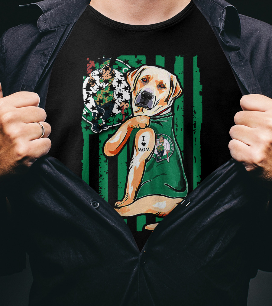 Labrador Retriever I Love Mom Boston Celtics Fan T-Shirt