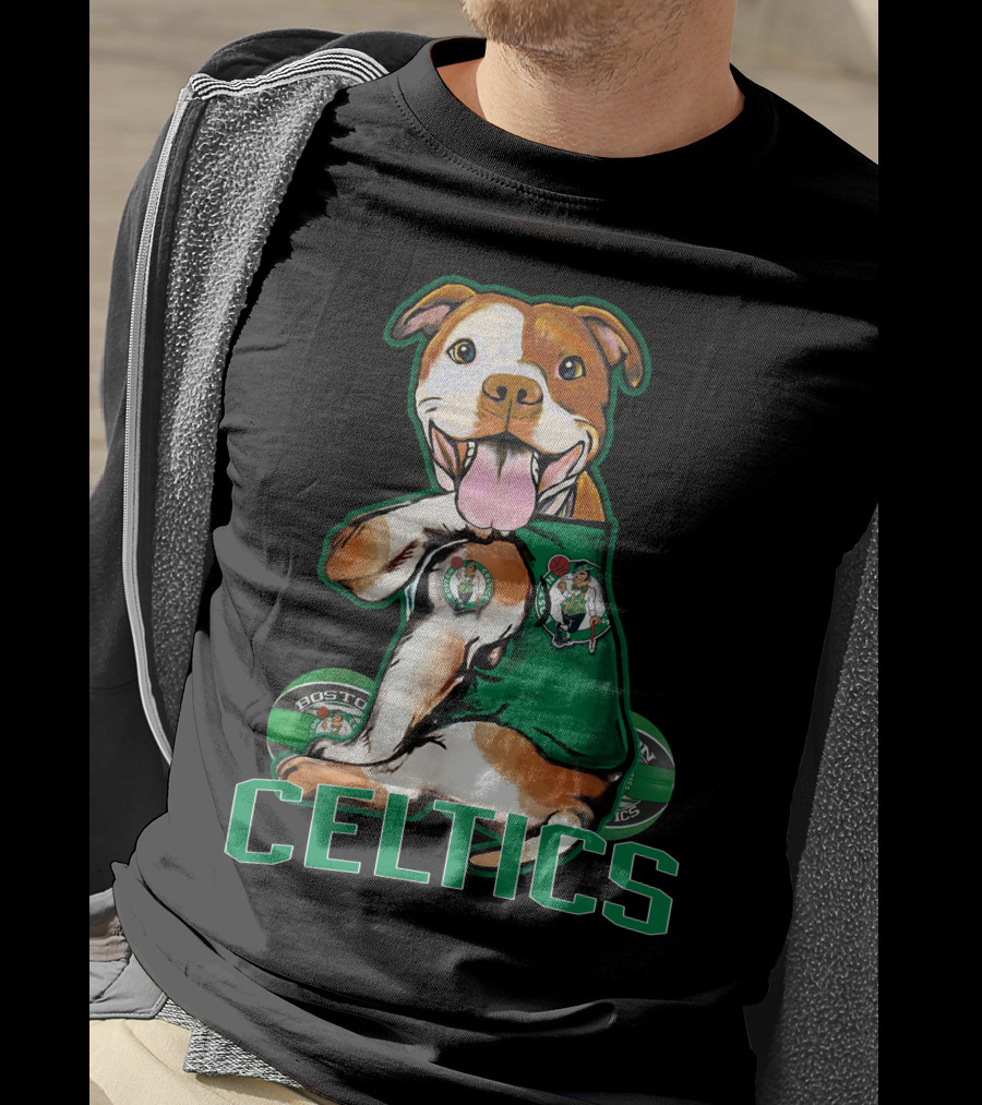Boston Celtics Pitbull Fan With Team T-Shirt