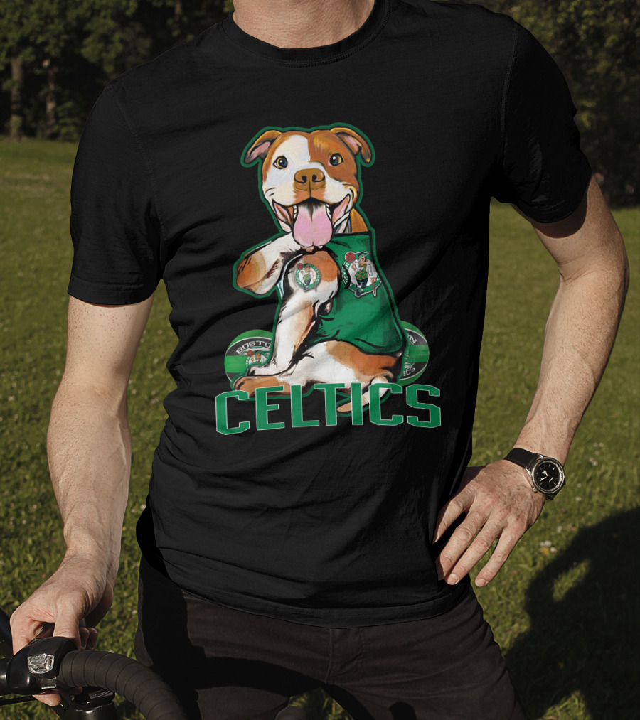 Boston Celtics Pitbull Fan With Team T-Shirt