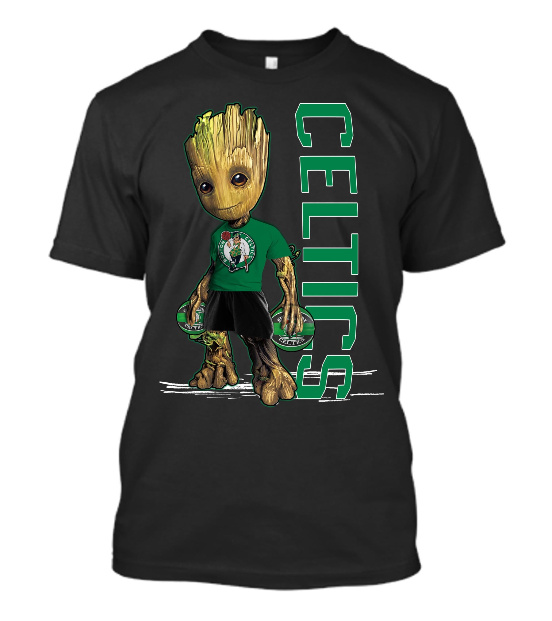 Groot Celtics Boston Fan Art Marvel Basketball Collaboration T-Shirt