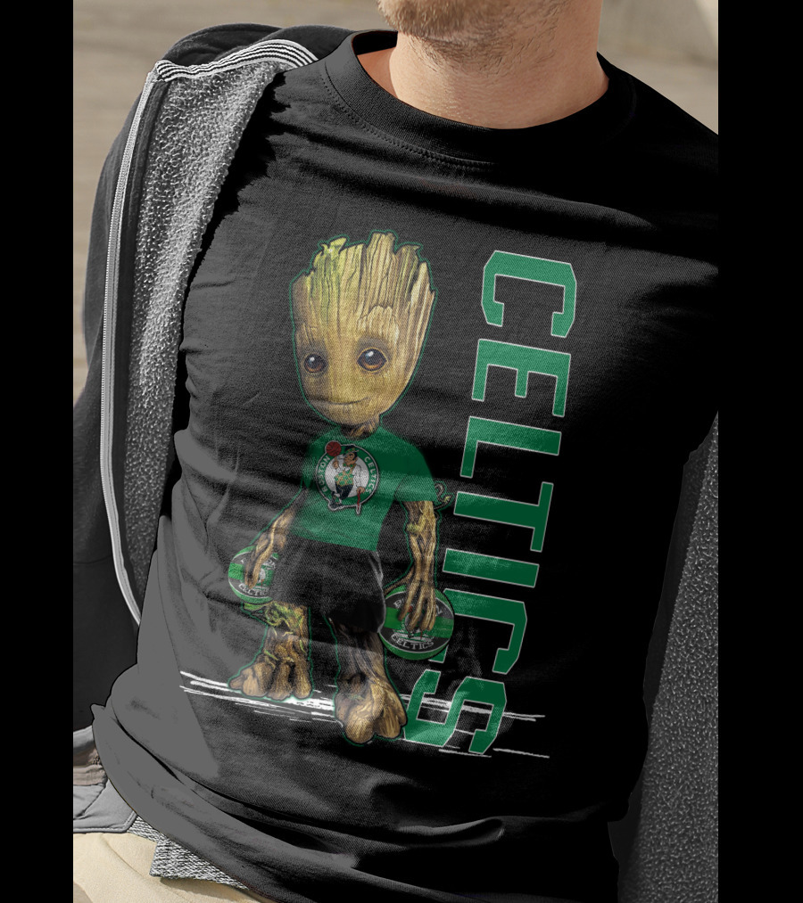 Groot Celtics Boston Fan Art Marvel Basketball Collaboration T-Shirt