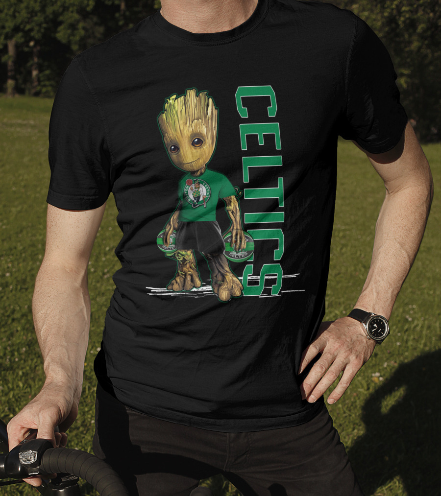 Groot Celtics Boston Fan Art Marvel Basketball Collaboration T-Shirt