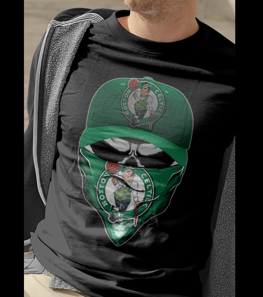 Boston Celtics Skull Mask Green Hat T-Shirt