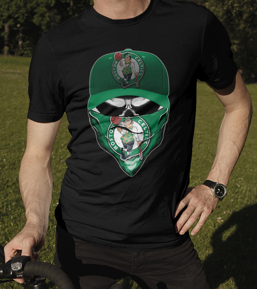 Boston Celtics Skull Mask Green Hat T-Shirt