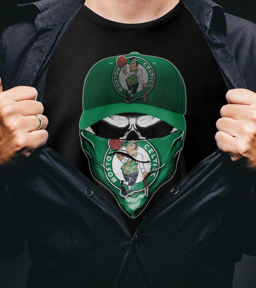 Boston Celtics Skull Mask Green Hat T-Shirt