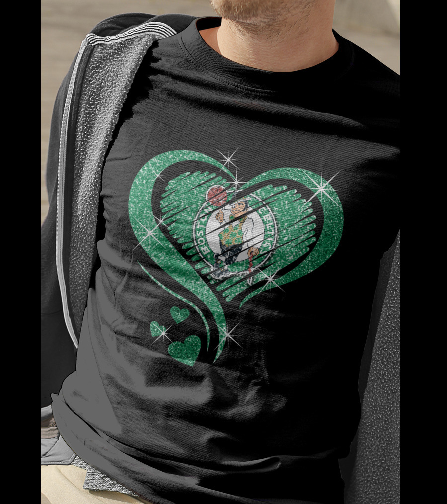 Heart Diamond Glitter Boston Celtics Emblem T-Shirt